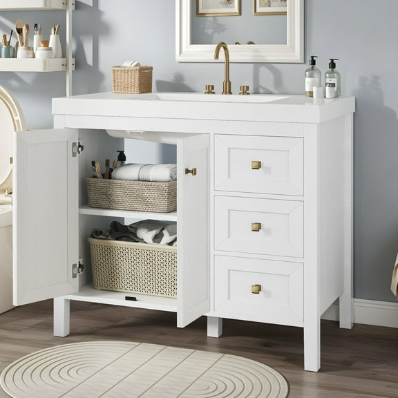 ModFusion 42" White Bathroom Vanity Cabinet with Resin Basin, Fiberboard Construction & Drop-Test Certified