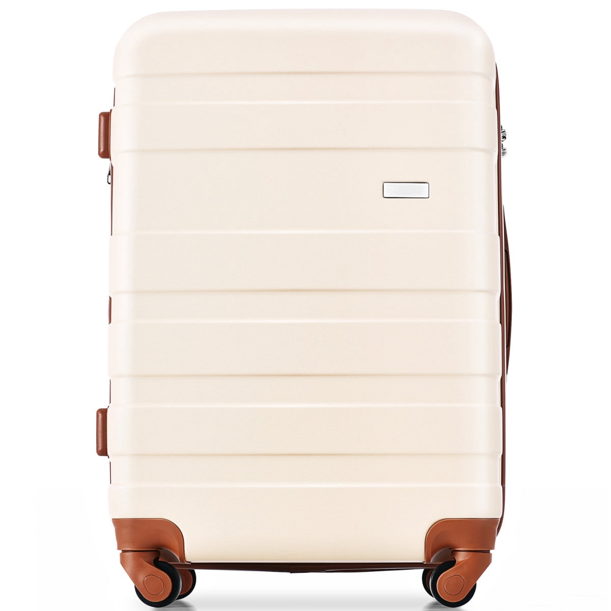 3 Piece ABS Hardshell Luggage Set Lightweight Spinner Wheels TSA Lock Ivory Brown