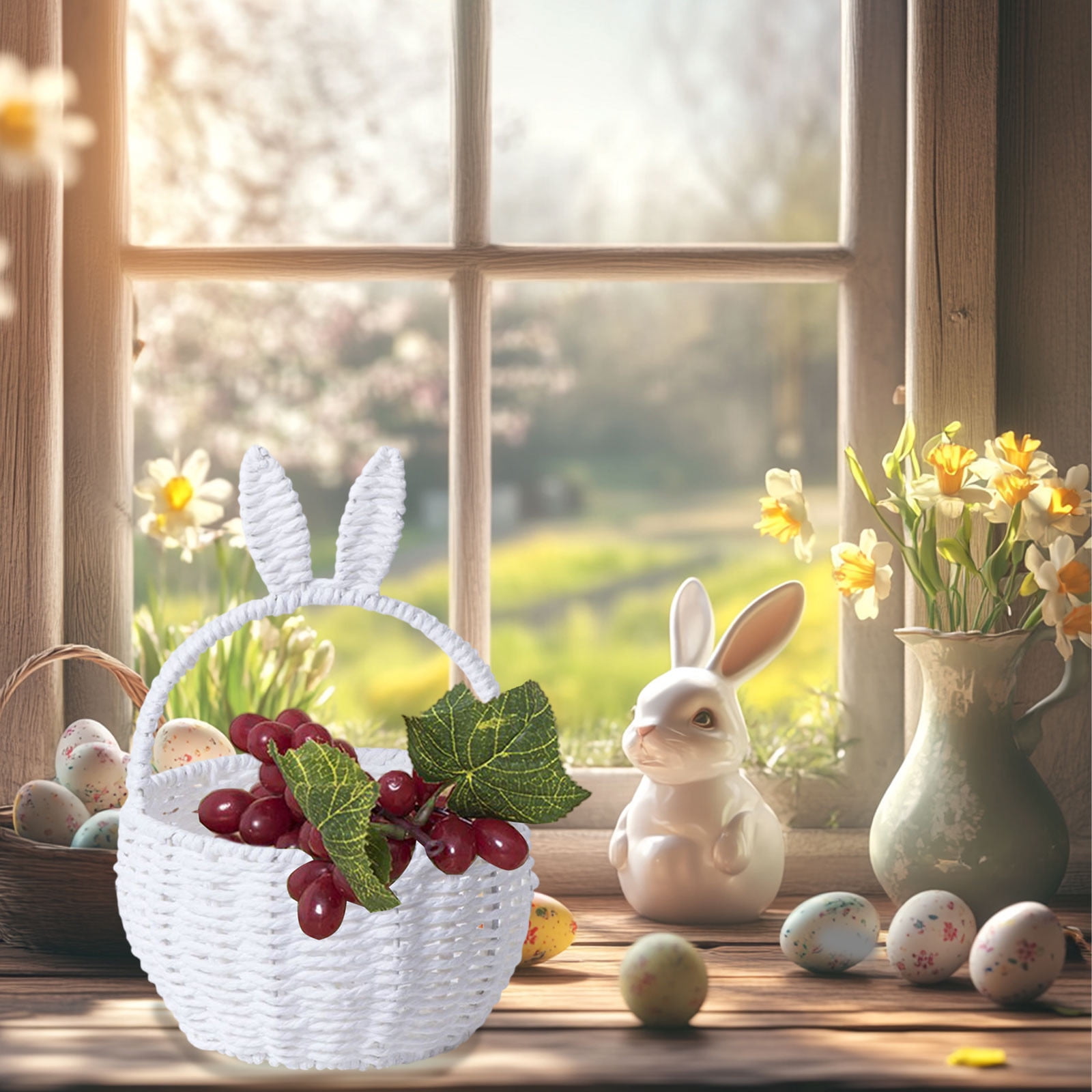 White White Woven Bunny Basket For Spring And Easter Decor Versatile Storage Tote For Holiday Gifts Books And Living Room Organization