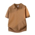 thumbnail image 3 of Men's Knit Ribbed Short Sleeve Collared Polo Shirt, Casual Open V-Neck Top, Breathable Slim Fit Knitwear for Smart Casual Style and Everyday Wear Orange S, 3 of 4