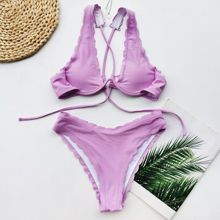 

Tawop Womens Sports Bras Padded Push-Up Women S Bikini Stretch Purple M