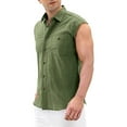 thumbnail image 1 of Camisas Para Hombre Hombres Primavera Verano Tops Camisa Algodón Lino Casual V Cuello Camisa Sin Mangas Moda Bolsillo Top Blusa (Army Green, XXL), 1 of 5