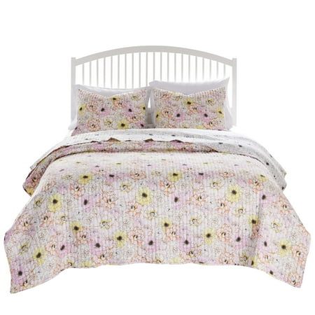 Greenland Home Fashions Misty Bloom Floral Fusion Reversible Quilt Set, 3-Piece Full/Queen