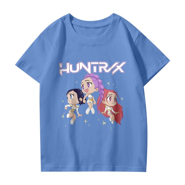 Pop cazadora para niña Hunters Round-Neck Printed Anime Trio Poster T Shirt (Blue)