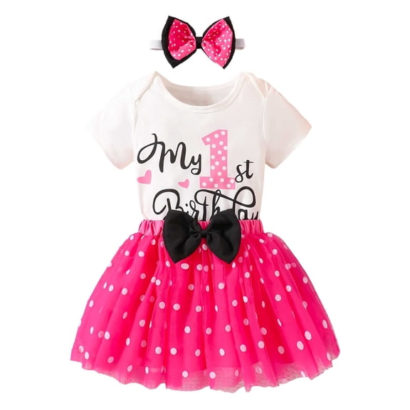 HAYIMI Outfit Sets Cute Baby Toddler Girl My 1st / 2nd / 3rd Birthday Dress Cotton Short Sleeved Tule Dress A-Line Princess Party Dresses With Headband Outfit For Easy to Mix Match