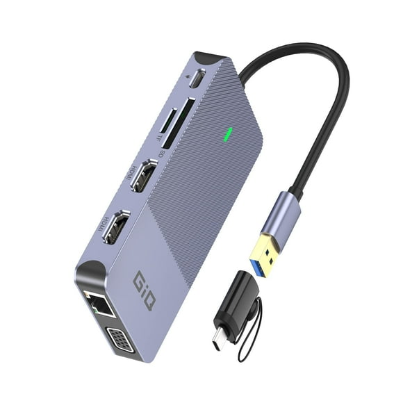 Estación de acoplamiento USB GIQ USB C HUB USB 3.0 a HDMI dual VGA