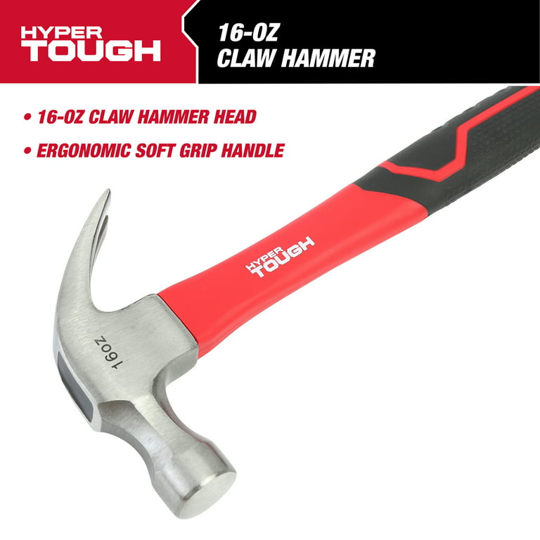 Hyper Tough 16-Ounce Claw Hammer with Fiberglass Handle, Model 2124V