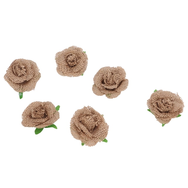 Rosas de arpillera, 6 piezas de flores de rosas de arpillera, flores artificiales, flores de arpillera, manualidades, compactas y ligeras