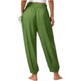 thumbnail image 5 of Zjunqe Summer Lightweight Gauze Linen Pants for Women Smocked High Waisted Wide Leg Flowy Bootcut Trousers Business Casual Pant Relaxed Fit Yoga Lounge Harem Pants Loose Fit Jogger Pants Green Xl, 5 of 7
