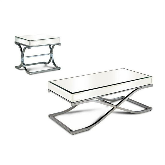 Bowery Hill 2 Piece Coffee Table Set in Chrome