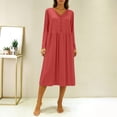 thumbnail image 6 of MGDXOX Nightgowns for Women Long Sleeve House Dress Soft Pleated Dresses V Neck Button Down Lightweight Sleepwear Red Free Size, 6 of 7