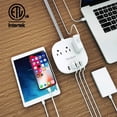 thumbnail image 4 of Regleta de sobremesa con 3 salidas, 4 puertos USB, enchufe plano y cables de extensión trenzados de 5 pies de largo para viajes en crucero, oficina en casa, certificación ETL, 4 of 5