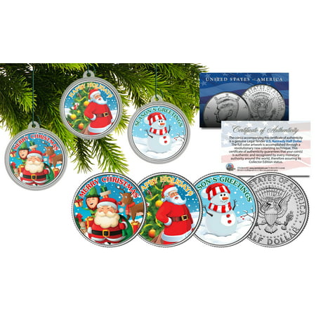 MERRY CHRISTMAS JFK Half Dollar 3-Coin Set Ornaments with Snowman &