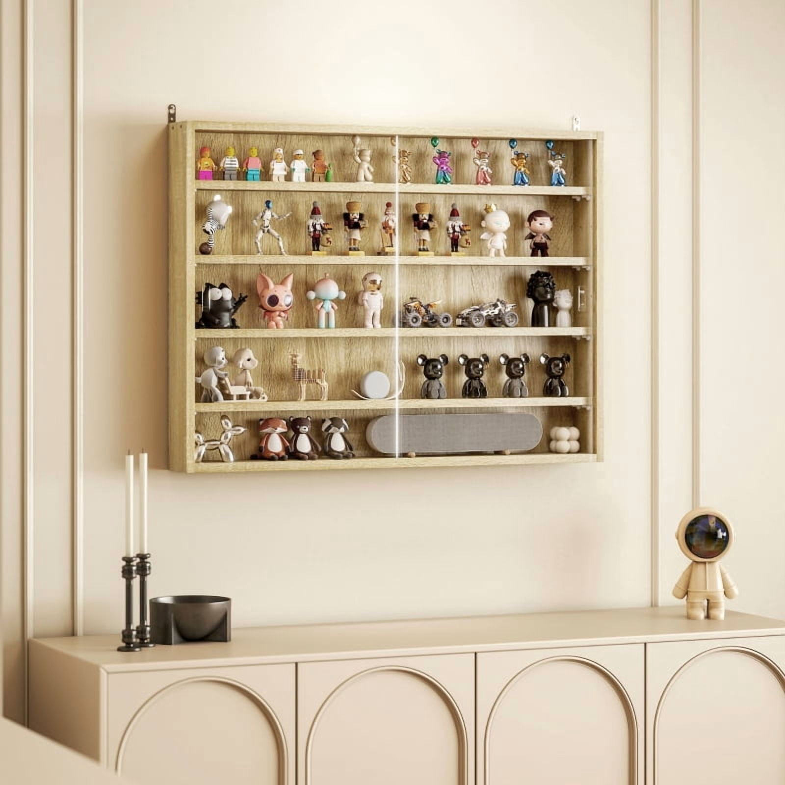 Alvantor in 5-Tier Wall Display Storage Cabinet with Glass Doors & Adjustable Shelves 23.6"x31.5"x3.7" Oak