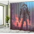 thumbnail image 4 of Ambesonne Sci-fi Shower Curtain, Cyberpunk Sunset Giant Robot, 69"Wx70"L, Eggplant Salmon and Sky Blue, 4 of 4