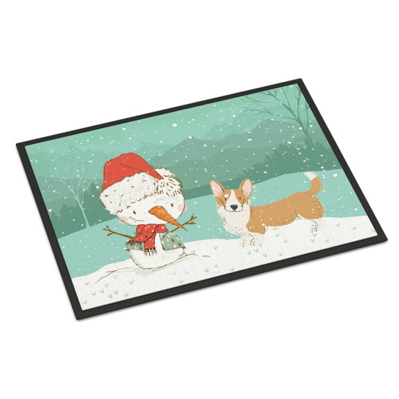 Carolines Treasures CK2063JMAT Cardigan Corgi Snowman Christmas Door Mat Indoor Rug or Outdoor Welcome Mat 24x36 Doormat