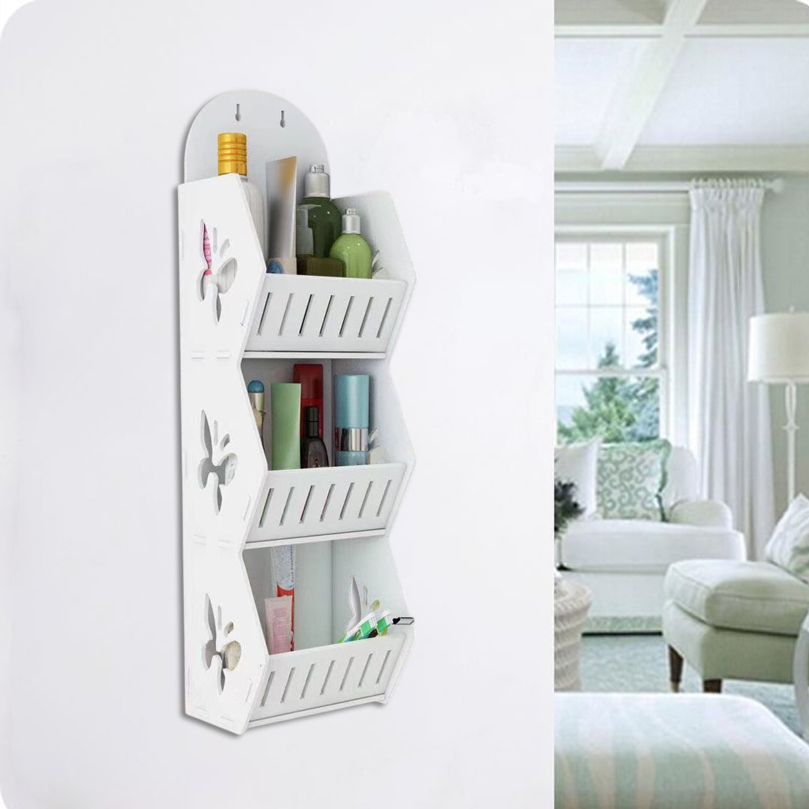 Cadorn 1PCS No Drill Bathroom Shelf,Adhesive Wall Mounted Organizer with Butterfly Design,Space Saving Storage Rack for Living Room Kitchen Bathroom Shower Organization