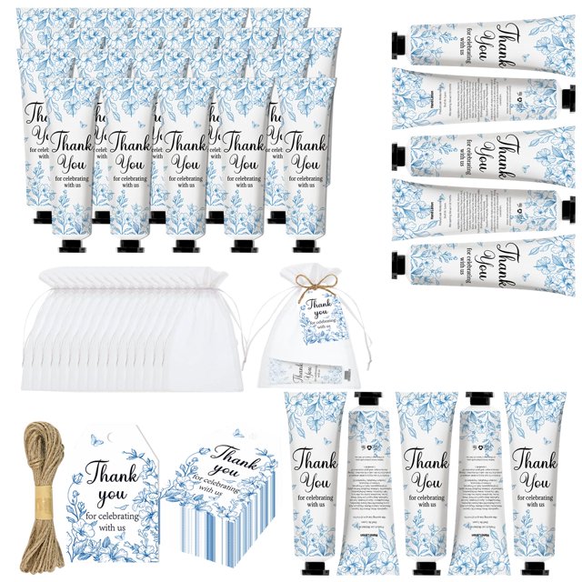 50 juegos de crema de manos para baby shower con flores azules, set de recuerdos para fiestas para invitados, regalo de boda nupcial, crema de manos a granel para baby shower, tamaño de viaje, flor az