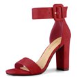 thumbnail image 1 of Sandalias De Correa Cremallera Hebilla De Tobillo Talón De Bloque Para Mujer Rojo 42, 1 of 7
