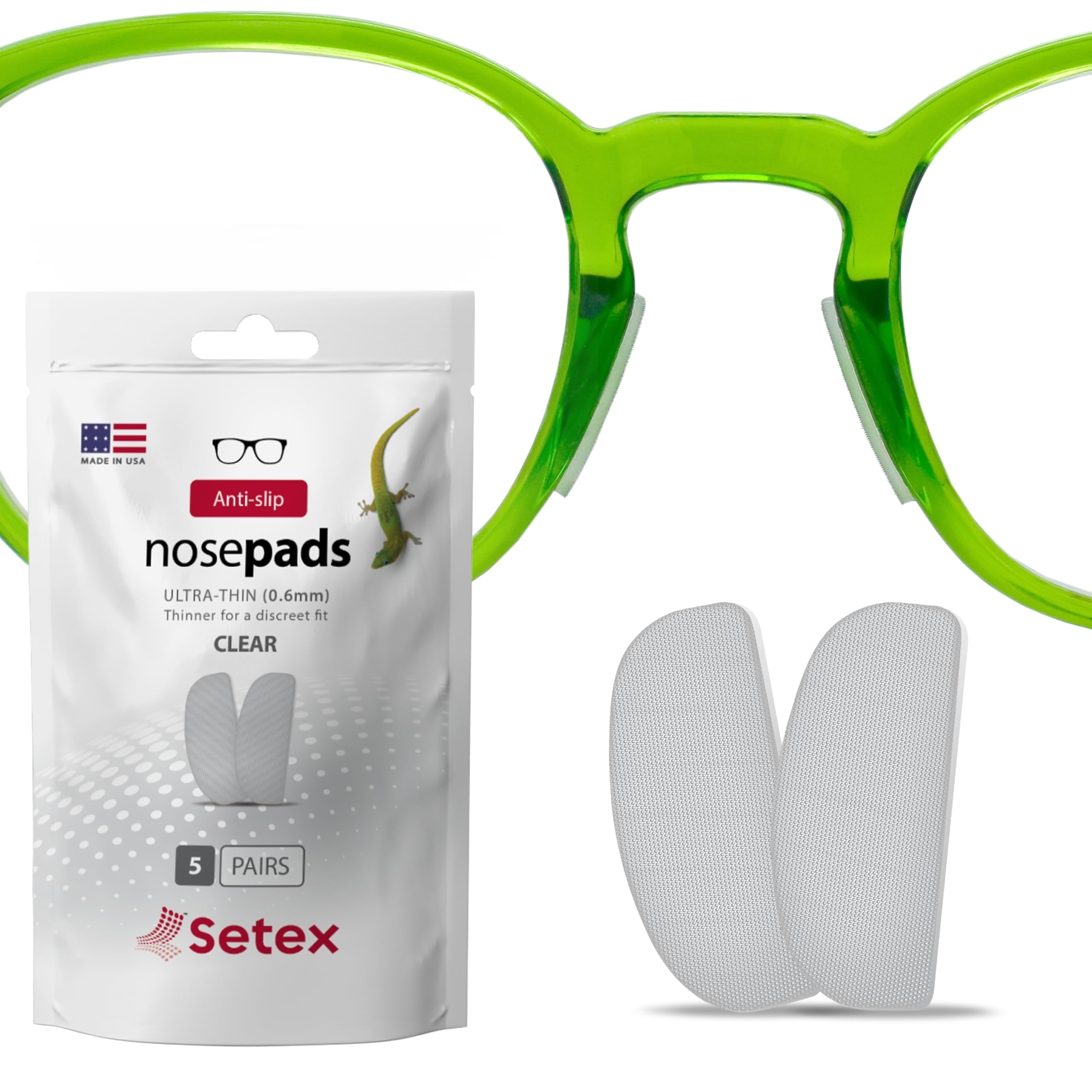 Setex Gecko Grip 1mm Anti Slip Eyeglass Nose Pads 5 Clear Pairs
