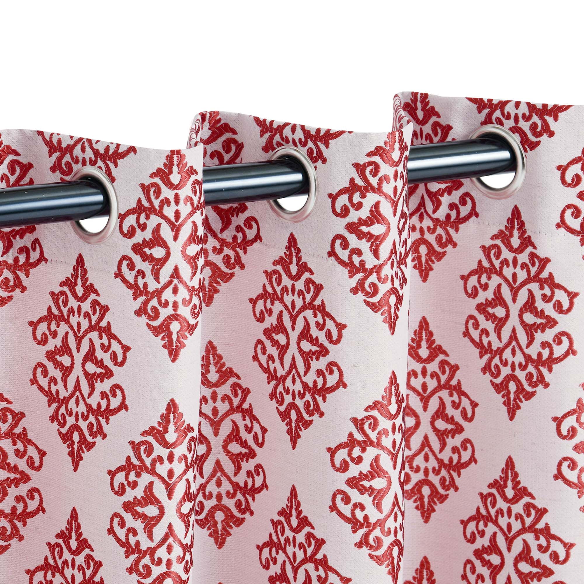 Superior Venetian Damask Jacquard Grommet Curtain Panel, Set of 2, 52" x 84", Ruby
