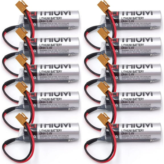 (Pack of 10) ER6V/3.6V 2400mAh PLC Battery Lithium Battery with Plug for Mitsubishi M64 System