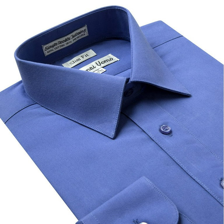 white christmas dresses Tailored Fit Blue Solid Button-Down Collar Non Iron Men's Dress Shirt –  Wilkes & Riley, LLC main image 1