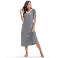 thumbnail image 4 of PinkBeautiM Womens Nightgown Long Loungewear V Neck Lounge Dress Short Sleeve Sleepshirt Full Length Soft Sleepwear with Pockets, 4 of 5
