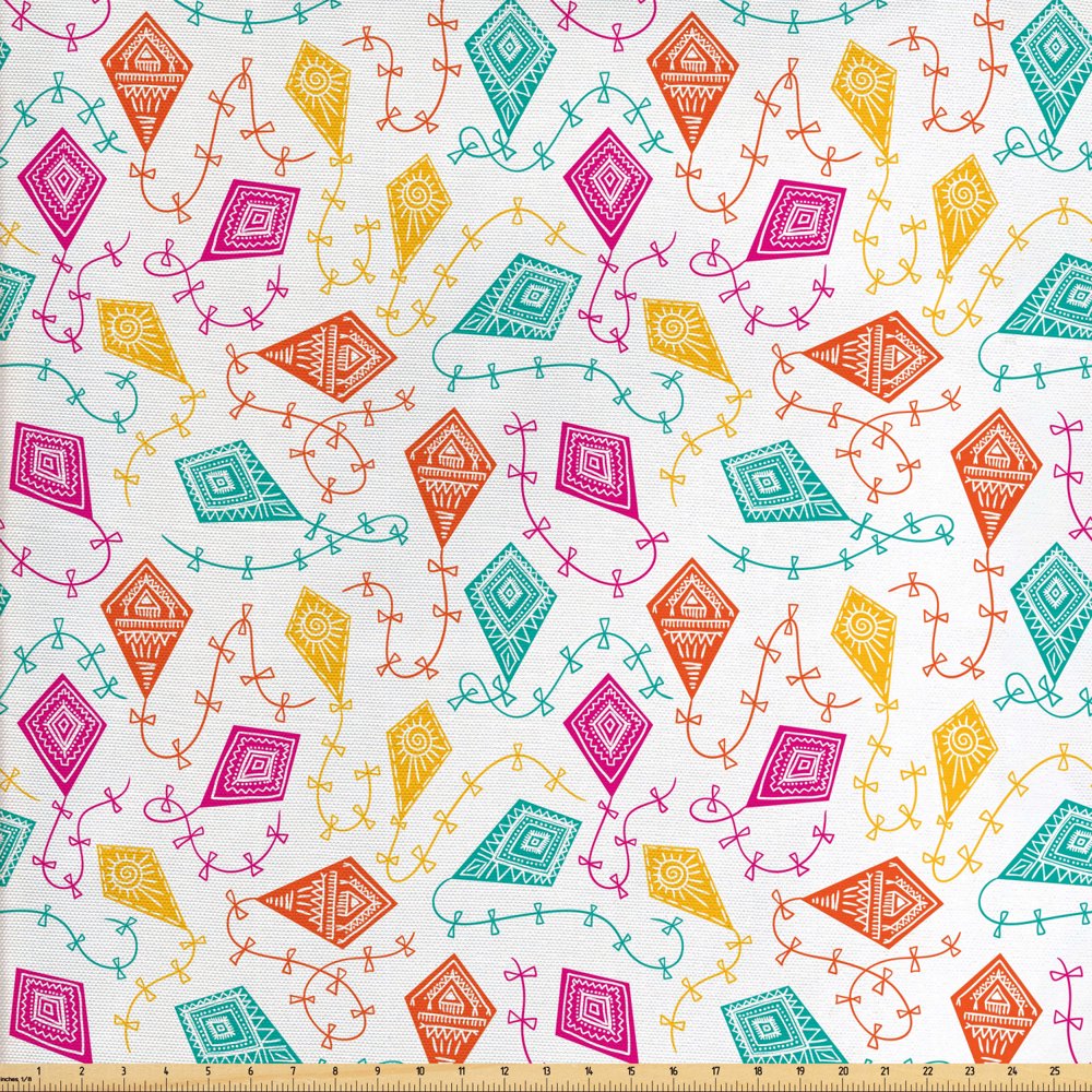 Kites Fabric by The Yard, Boho Style Geometric with Kites Traditional