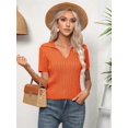 thumbnail image 6 of Women Short Sleeve Sweater Pullover Tops V Neck Knit Casual Soft Pullover Shirt Orange Red L, 6 of 9