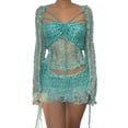thumbnail image 1 of Suéteres De Punto Bra Top Cardigan Minifalda Señoras Y2k Estilo Lace Up Beach Outfit Kuymtek  lago azul T S para Mujer, 1 of 9