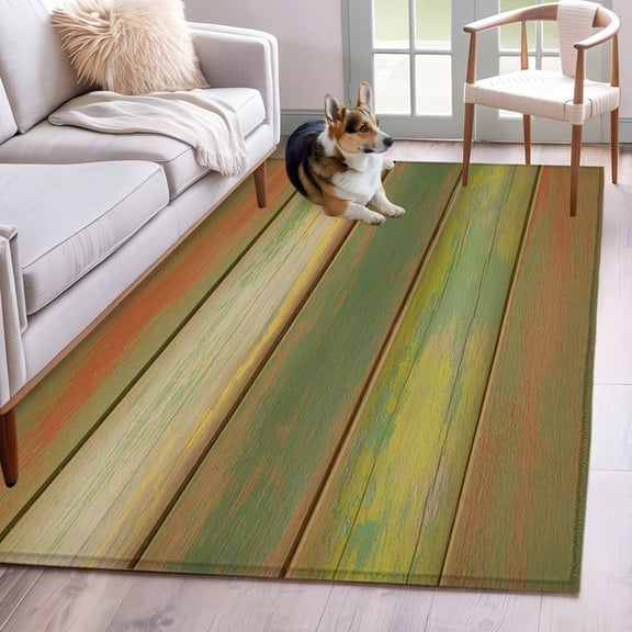 Area Rugs 2.7'x5', Sage Green Brown Carpet for Living Room Bedroom Dining Room, Country Vintage Ombre Wooden Grain Throw Kitchen Rugs Non Slip Washable Rectangle Indoor Outdoor Rugs