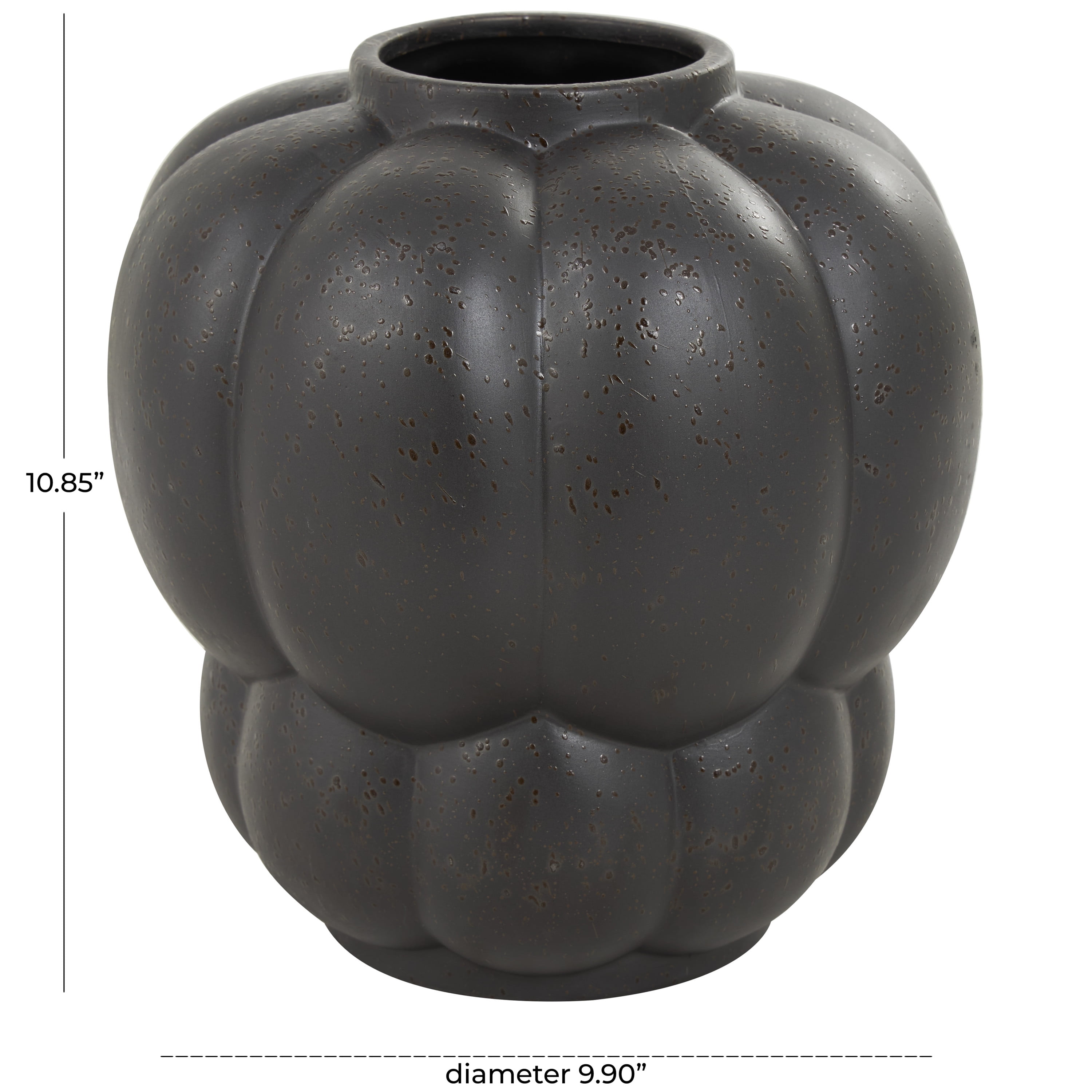 DecMode 11" Wide Bubble Inspired Black Ceramic Vase with Distressed Speckled Texturing