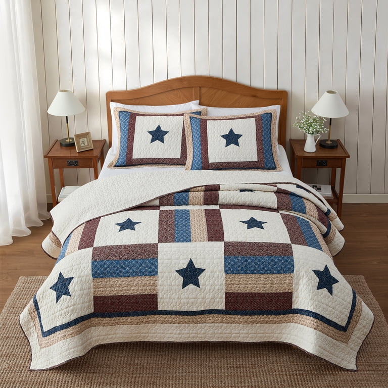 Country Holiday Americana Stars 100% Cotton Quilt Set, Queen photo 1