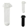 thumbnail image 4 of ZQUUVOU Children's Lace Ruffle Socks Knee High Tube Socks Solid Color Long Stockings Dance School Uniform for Girls Kids Black A, 4 of 4
