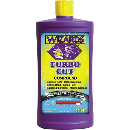 Wizards Turbo Cut Compound – 32 fl oz | Medium-to-Fine Water-Based Scratch Remover for Cars, Boats & Clear Coats | Silicone-Free, Easy-Clean Formula