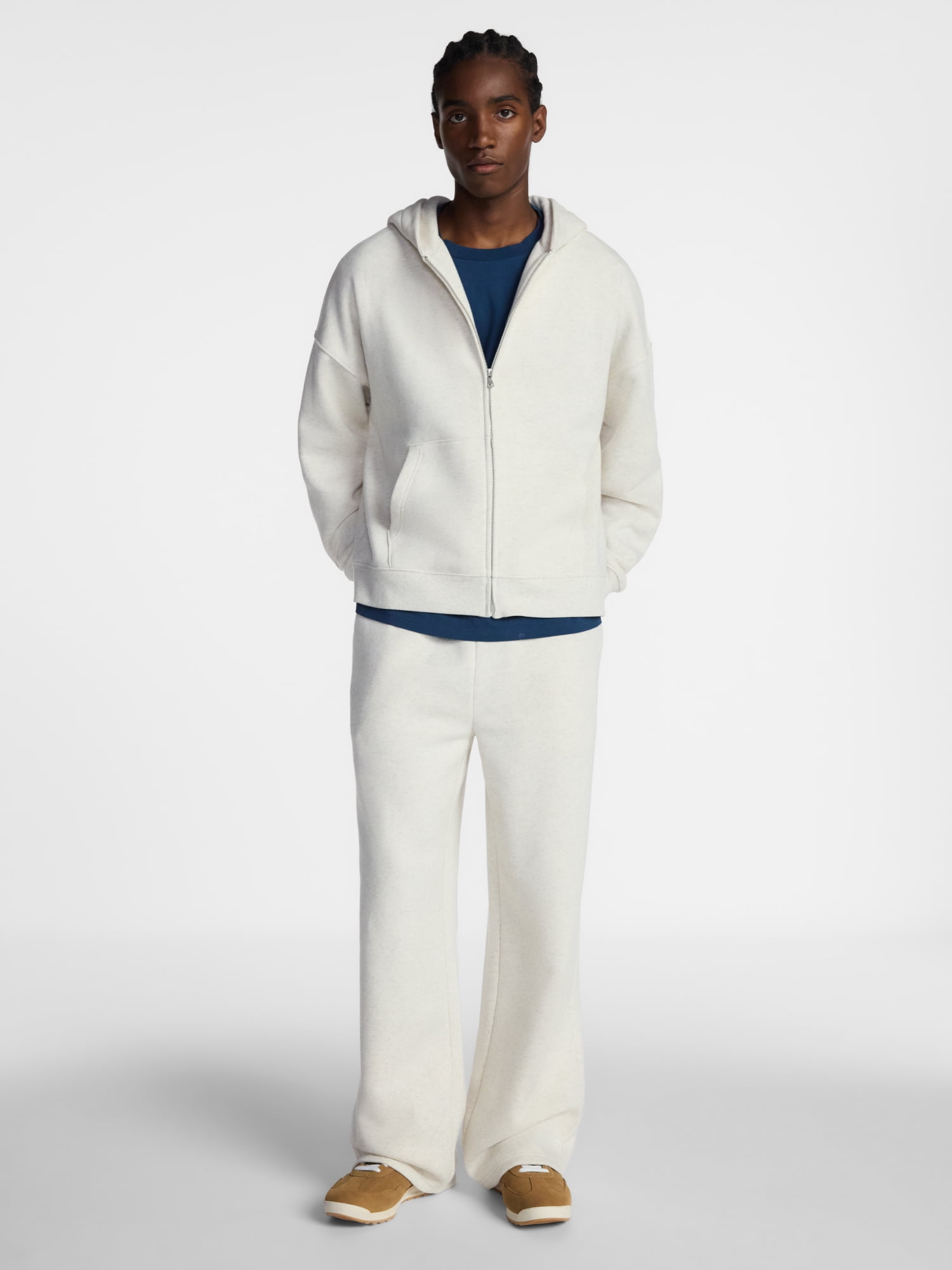No Boundaries Boxy Oversized Fit Fleece Zip Hoodie Sweatshirt with Long Sleeves, Men's XS-4XLT
