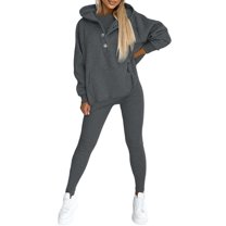 CILENON Lounge Wear for Women 2 Piece Set 3Pcs Women's Sports Suit Loose Hooded Pockets Sweatshirt And Vest And Slim Trousers Athletic Sets for Women Jogging Suit Sets for Women (Dark Gray,XXXL)