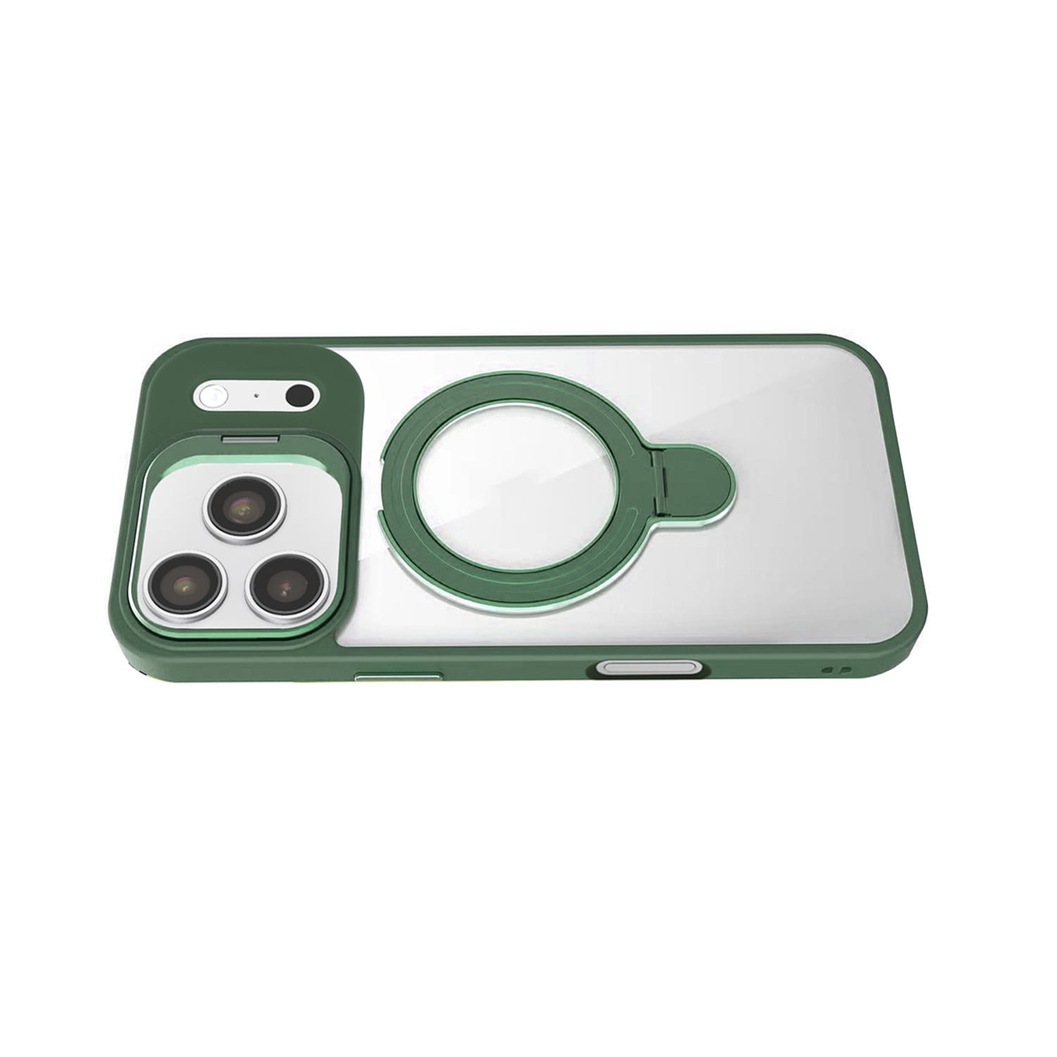 Magnetic Clear Case with Dual Kickstand and Lens for iPhone 17 Pro Max - Dark Green