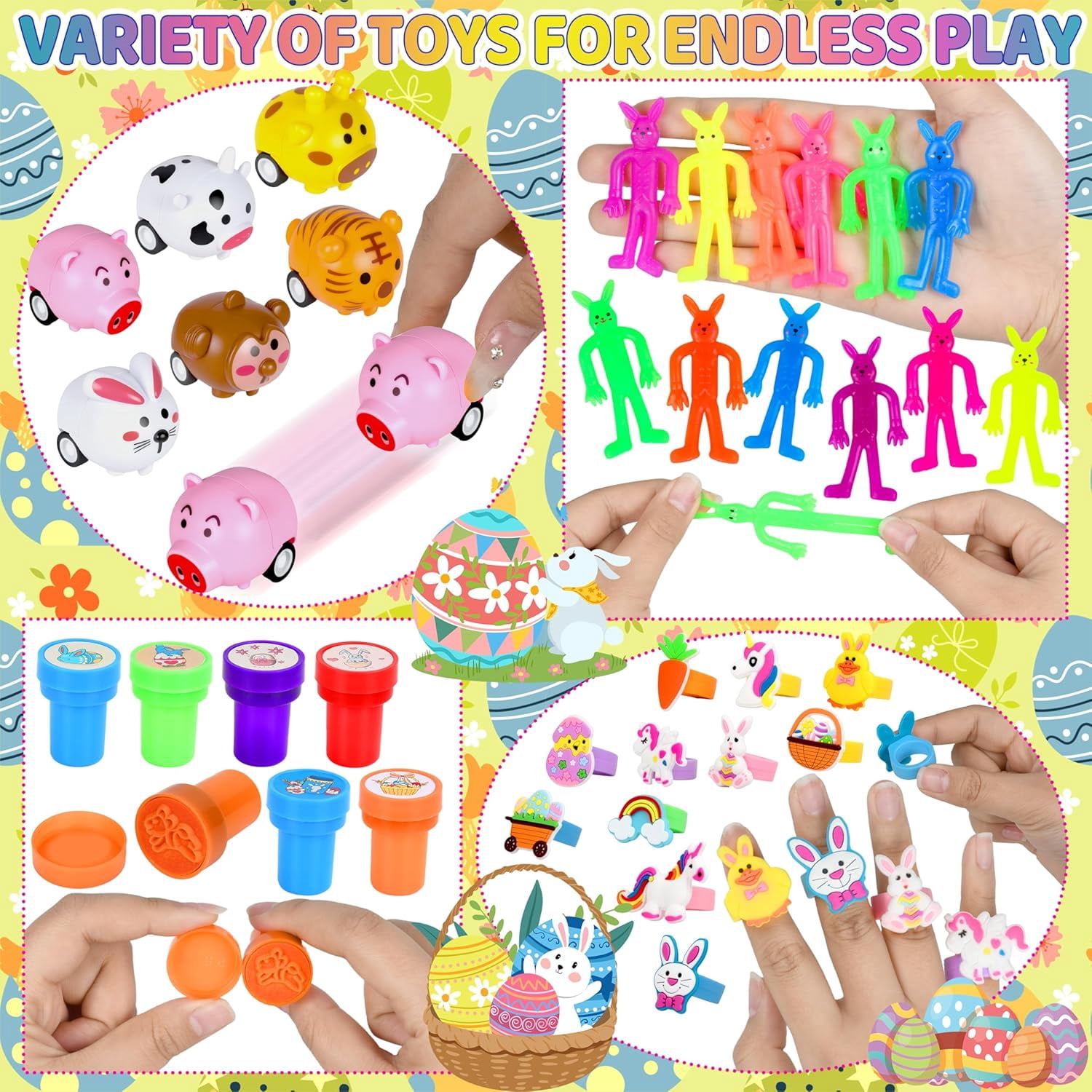 Prefilled Easter Egg Toy Set, 360 Pieces, 120 Plastic Eggs With 240 Mini Toys And Stickers, For Egg Hunt, Easter Basket Stuffers, Party Favors, Multicolor