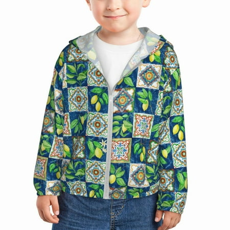 

Lukts Lemon and Leaves Print Children s Long-Sleeved Sun Protection Clothing Hooded Sweatshirts for Boys and Girls Outdoor Sports-5 Years