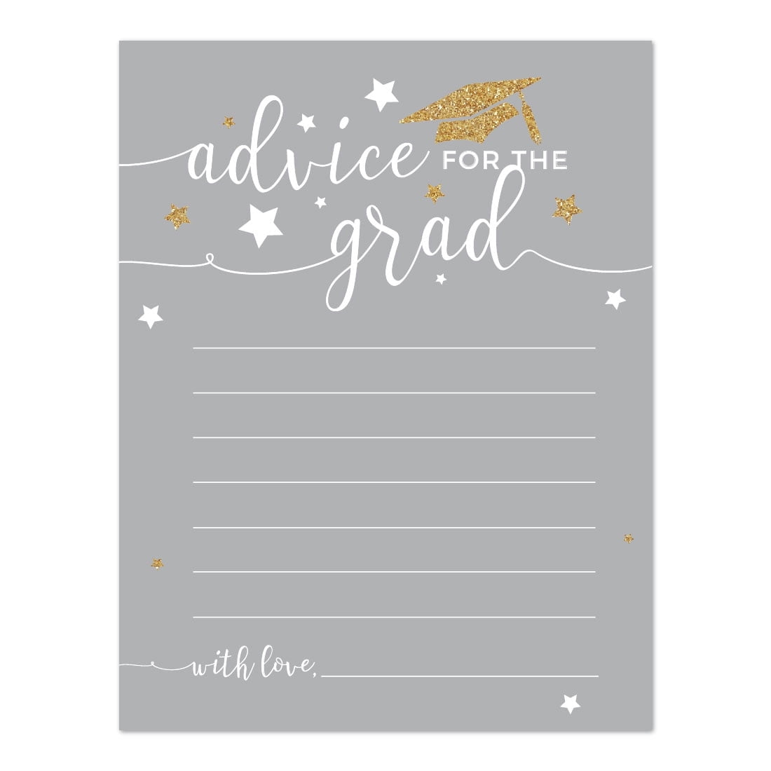 Gray and Gold Glittering Graduation, Advice for the Grad Cards, 20-Pack, Games Activities and Decorations