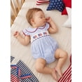 thumbnail image 3 of BemeyourBBs Newborn Baby Girl 4th of July Outfit Patriot Independent Day Clothes Summer Bubble Romper 0 3 6 12 18 Months USA Flag Embroidery Striped Doll Collar Fly Sleeves Bodysuit Jumpsuit Playsuit, 3 of 9