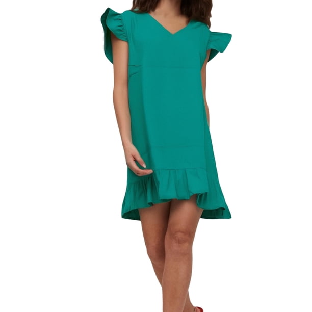Vestido de mujer con cuello en V, mangas con volantes y bajo con volantes - Ligero, transpirable y fluido - Ropa informal de verano para fiestas y vacaciones