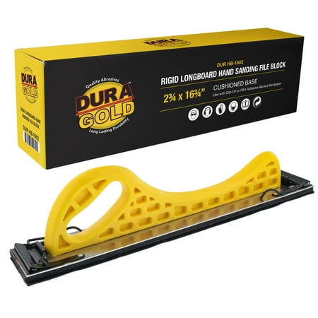 

Dura-Gold Pro Series Longboard Hand Sanding File Sander Block - Hook & Loop Backing and PSA Backing Conversion Adapter Pad Clip-On Sandpaper Continuous Rolls PSA Sheets Sand Auto Paint Woodworking