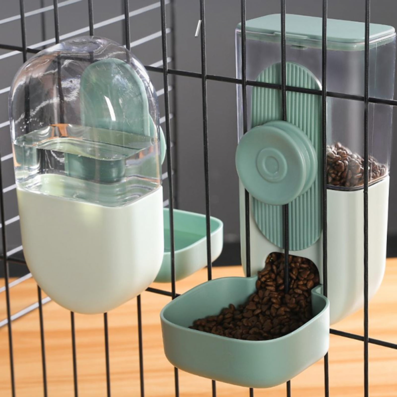 Cat Cage Hanging Automatic Food Water Dispenser, Gravity Dog Feeder and Water Dispenser Set, Cat Food and Water Dispenser Food Bowl for Puppy Bunny