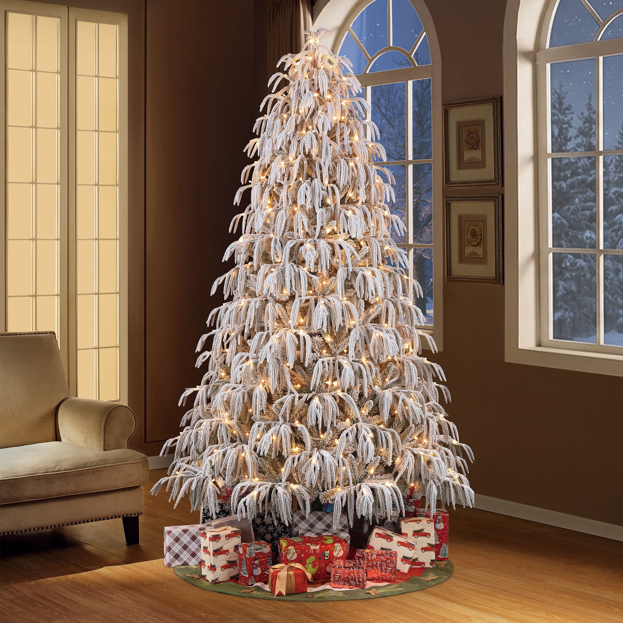 7.5ft Pre-Lit Glittering Flocked Hamilton Spruce Christmas Tree by Holiday Time, 450 Color-Changing LED