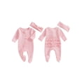 thumbnail image 2 of BemeyourBBs Baby Girl Going Home Outfit Newborn Baby Girls Ruffle Footie Romper Waffle Knit Footed  one-piece  Jumpsuit Long Sleeve Zipper Romper Solid Fall Winter Clothes, 2 of 9