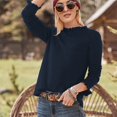 thumbnail image 2 of Abrigo largo grueso cálido de invierno Suéter de manga larga para mujer Suéteres de color sólido acanalado de punto con cuello Rojoondo casual (Azul, S), 2 of 5