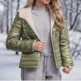 thumbnail image 2 of Olyvenn Women's Sherpa Fleece Lined Hooded Puffer Jackets Long Sleeve Casual Warm Winter Coat Outerwear with Pockets Army Green L, 2 of 8